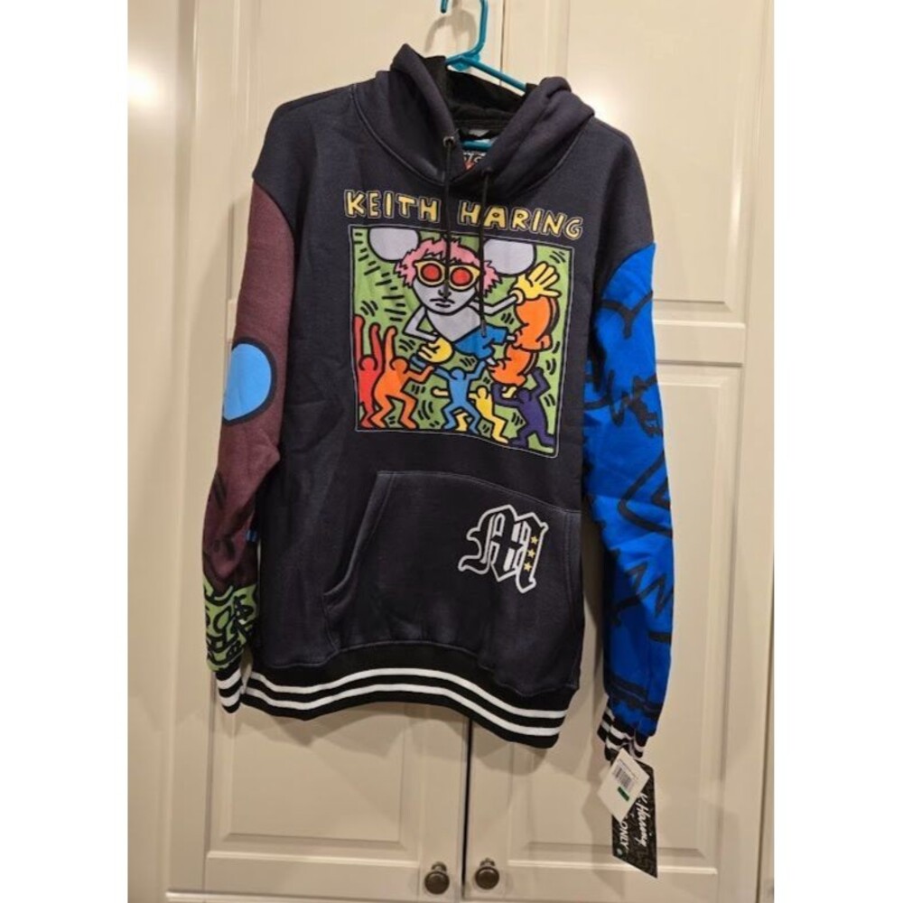 Members Only Keith Haring Hoodie Sweatshirt -Pop Art  Mens size LARGE - NEW